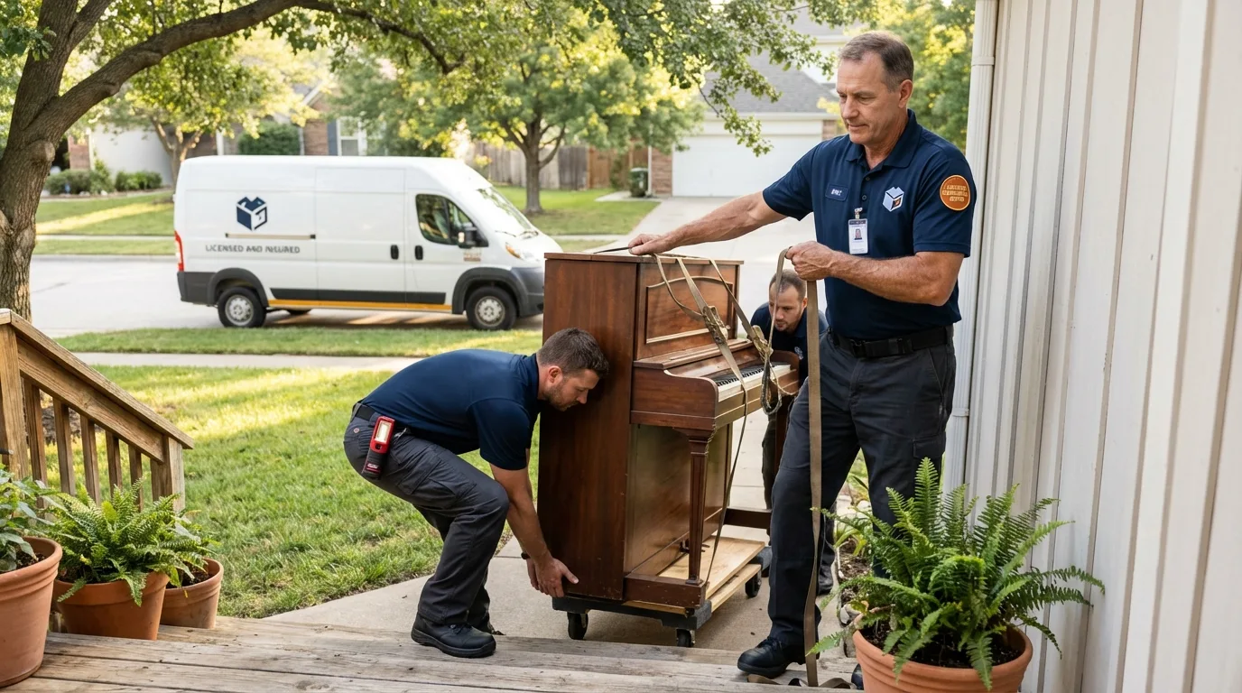 Licensed piano movers securing grand piano in Marshallville, GA